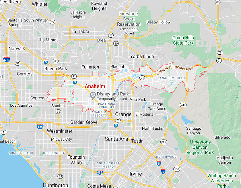 Map of Anaheim California