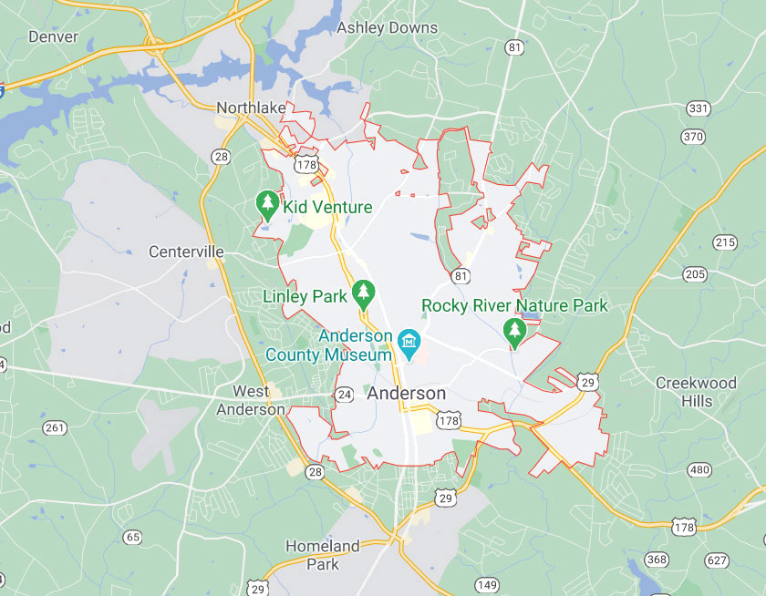 Map of Anderson South Carolina