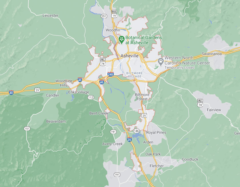 Map of Asheville North Carolina