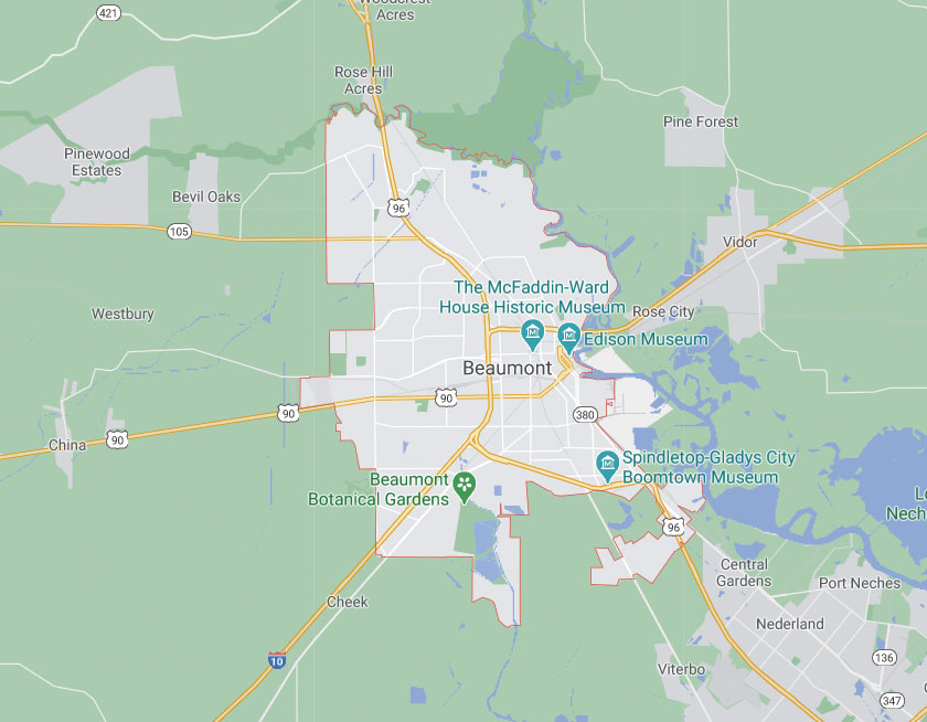 Map of Beaumont Texas