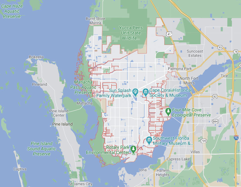Map of Cape Coral Florida