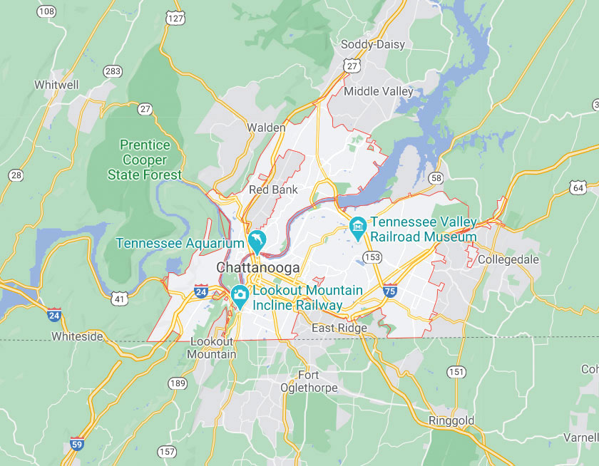 Map of Chattanooga Tennessee