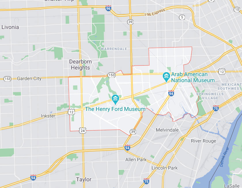 Map of Dearborn Michigan