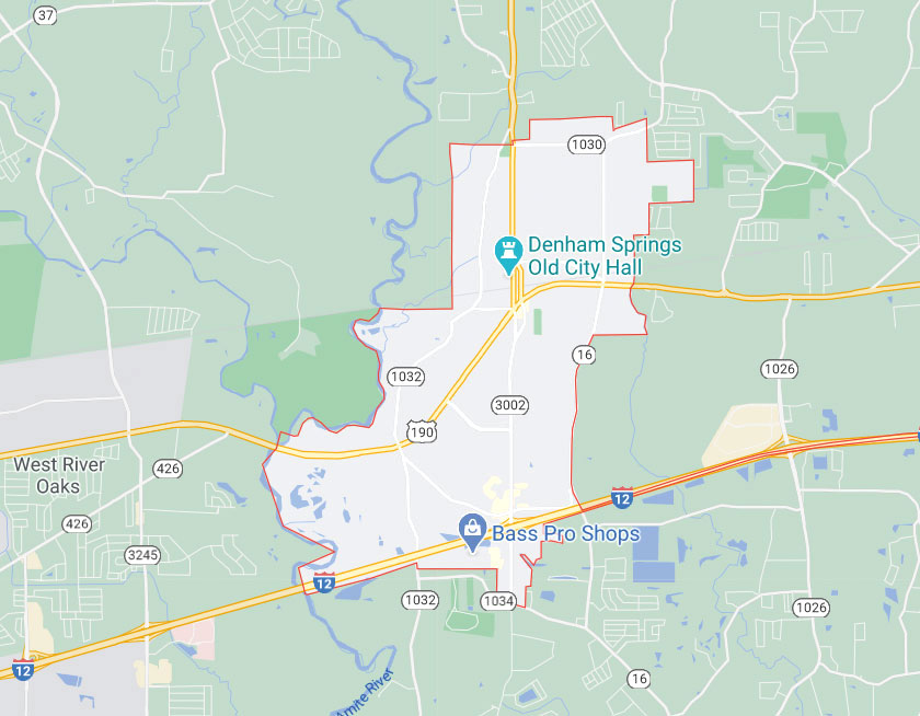 Map of Denham Springs Louisiana