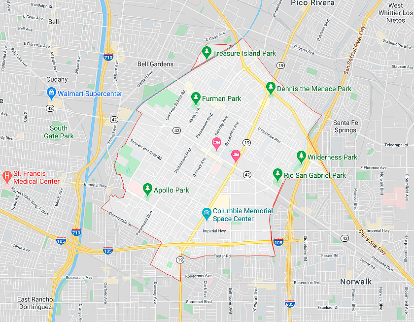 Map of Downey California