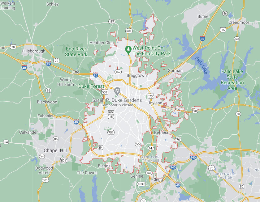 Map of Durham North Carolina