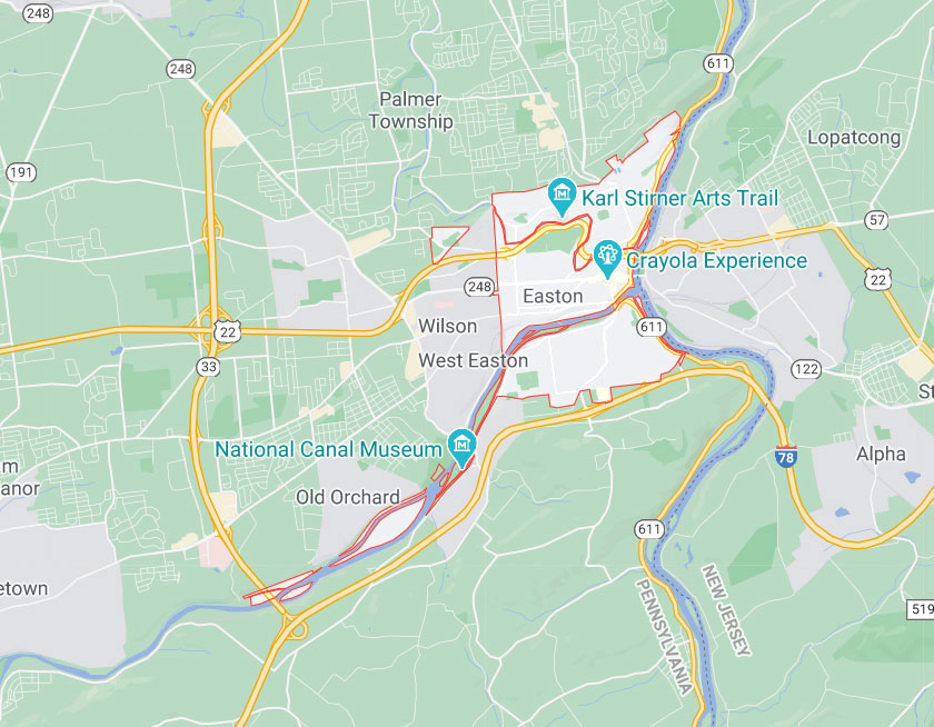 Map of Easton Pennsylvania