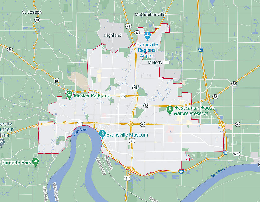 Map of Evansville Indiana