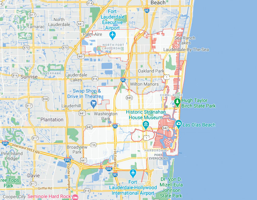 Map of Fort Lauderdale in Florida