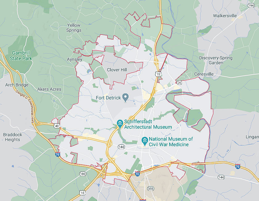 Map of Frederick Maryland