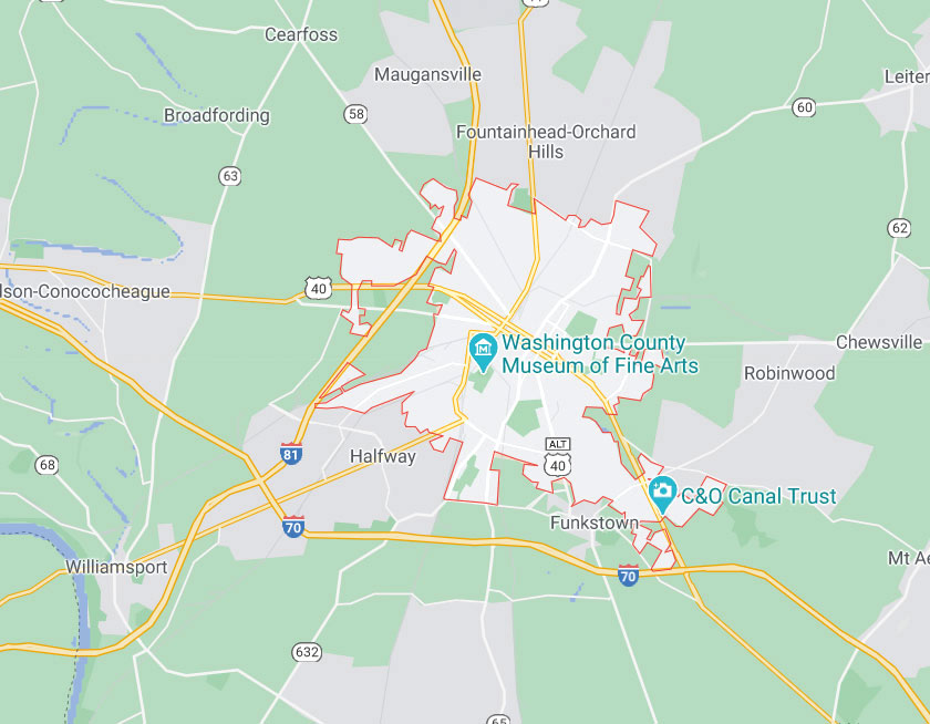 Map of Hagerstown Maryland
