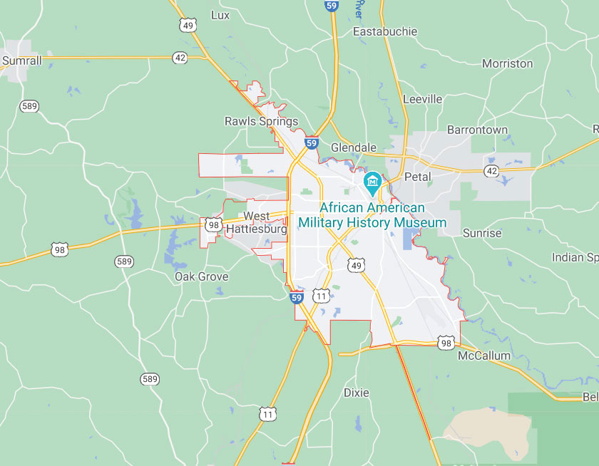 Map of Hattiesburg Mississippi