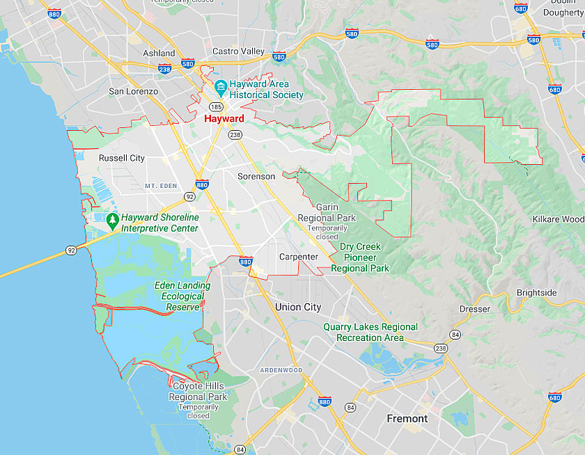 Map of Hayward California