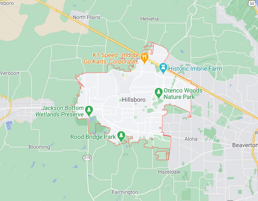 Map of Hillsboro Oregon