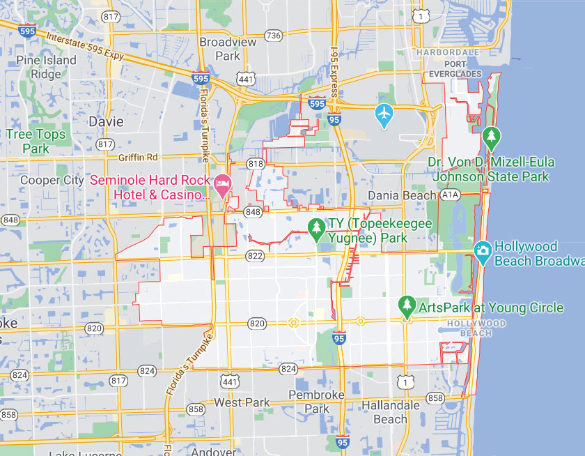 Map of State of Hollywood Florida