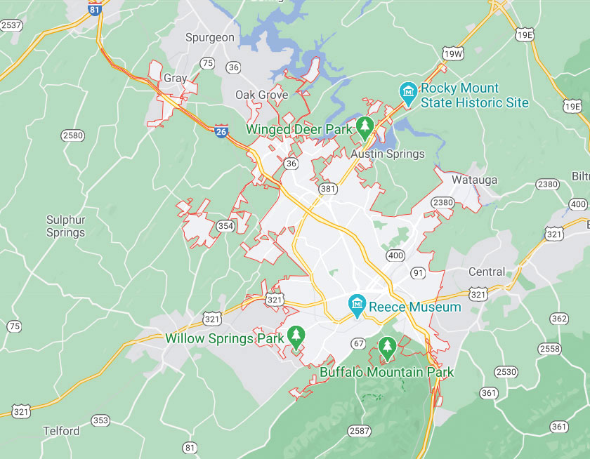 Map of Johnson City Tennessee