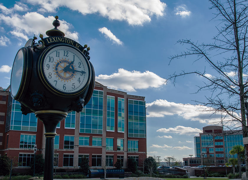 Clock and Buildings Lexington South Carolina