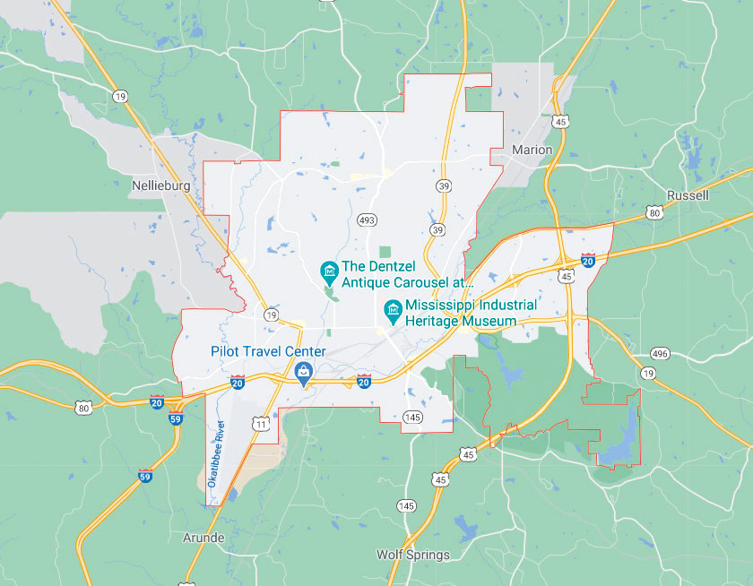 Map of Meridian Mississippi