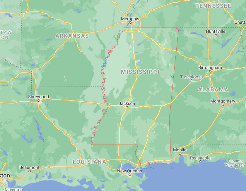 Map of State of Mississippi