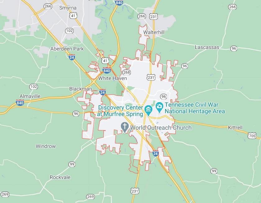 Map of Murfreesboro Tennessee