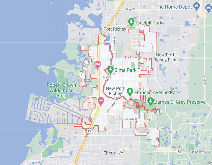 Map of New Port Richey Florida