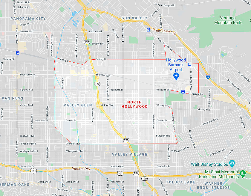 Map of North Hollywood California