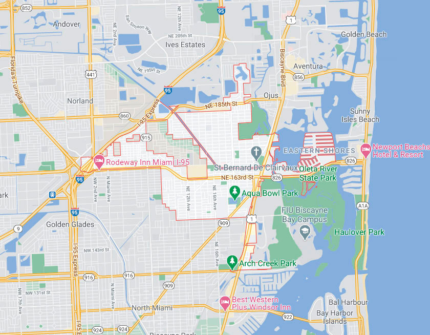 Map of North Miami Beach Florida