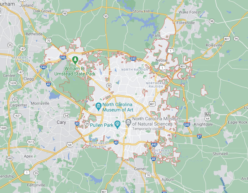 Map of Raleigh North Carolina