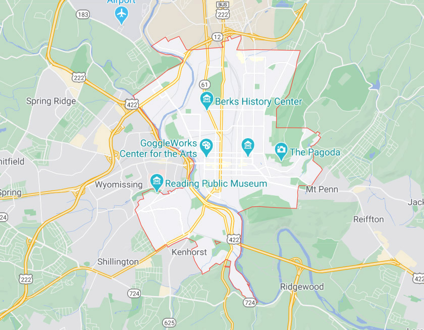 Map of Reading Pennsylvania