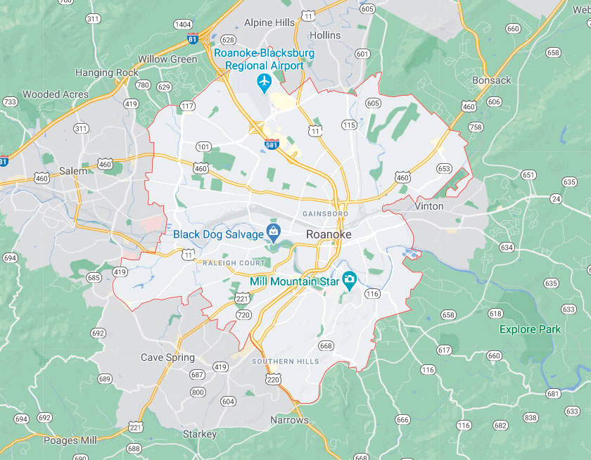 Map of Roanoke Virginia