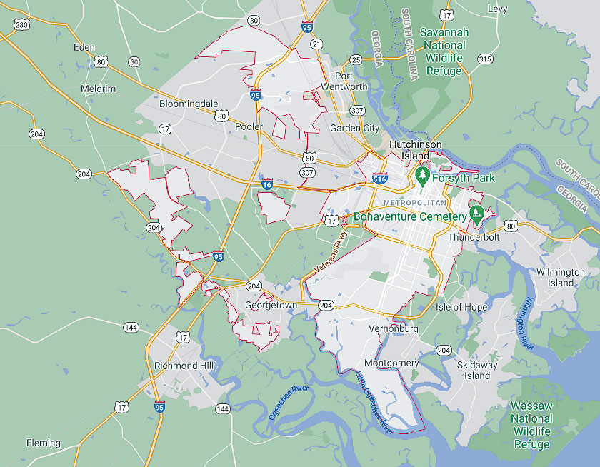 Map of Savannah Georgia