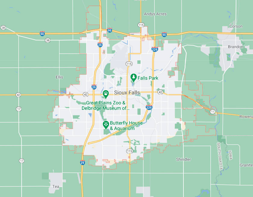 Map of Sioux Falls South Dakota