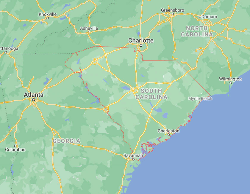 Map of State of South Carolina