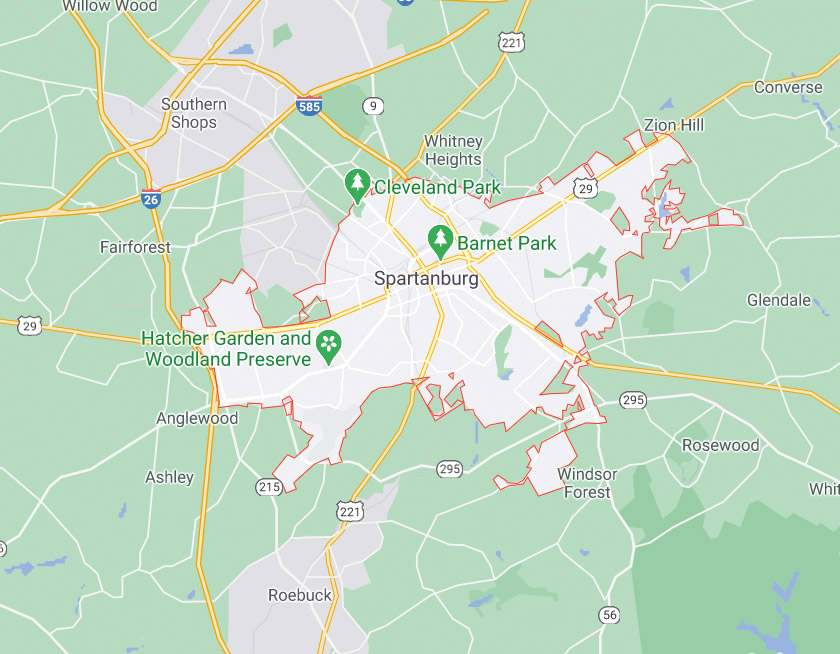 Map of Spartanburg South Carolina