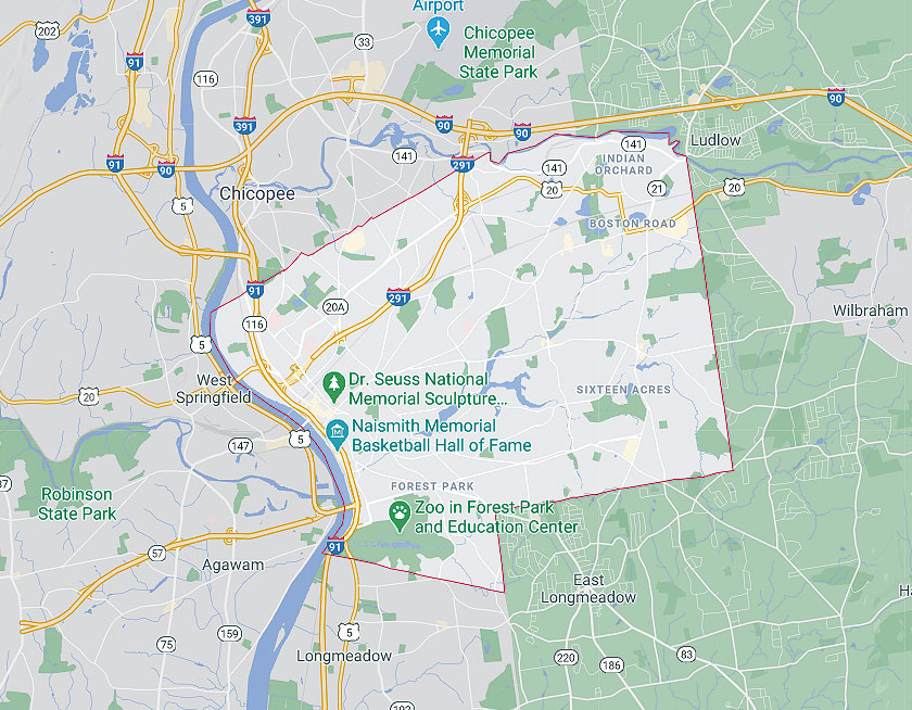 Map of Springfield Massachusetts