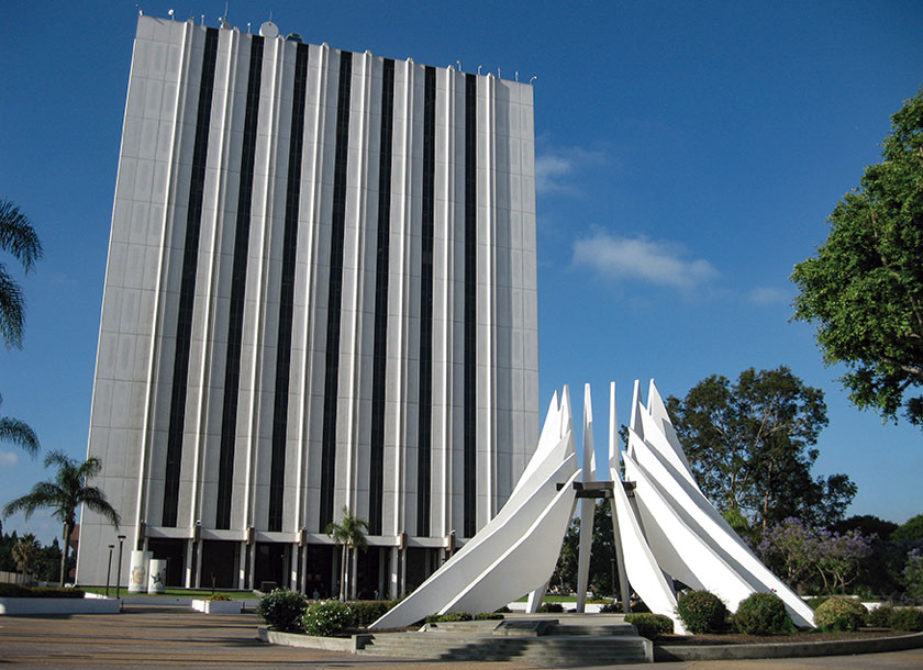 Square and building in Compton California