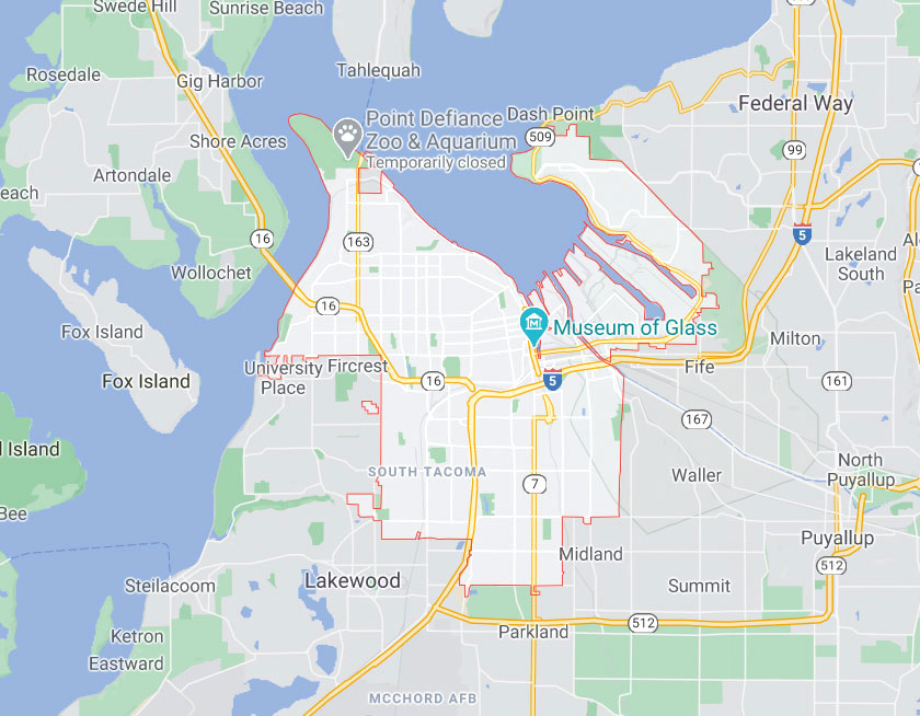 Map of Tacoma Washington