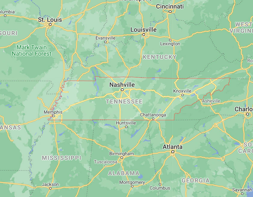 Map of State of Tennessee