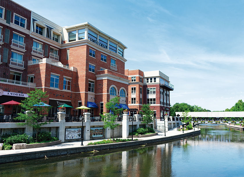 View of Riverwalk in Naperville Illinois