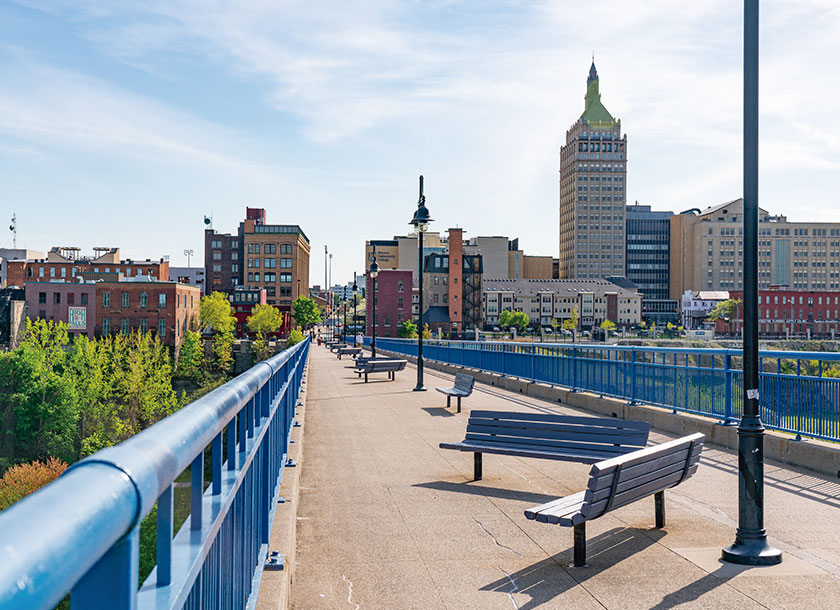 Buildings and bridge in Rochester New York