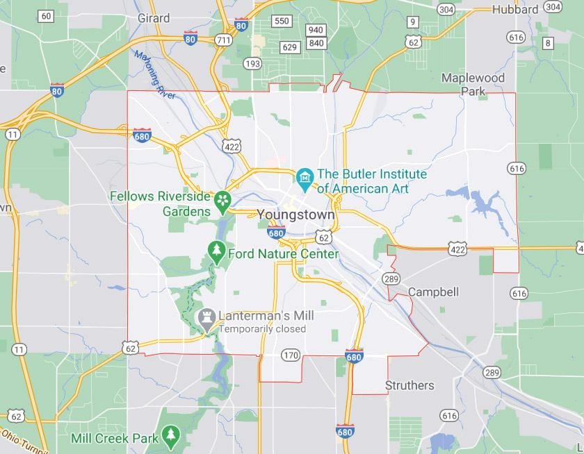 Map of Youngstown Ohio