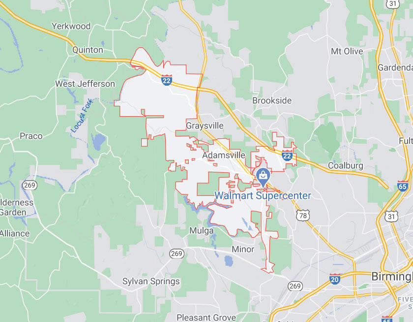Map of Adamsville Alabama