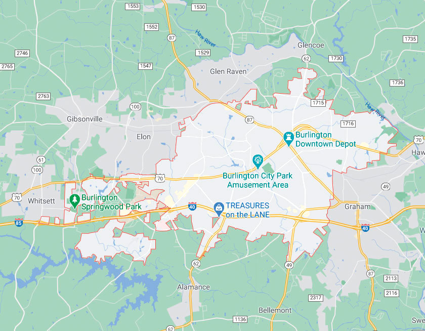 Map of Burlington North Carolina