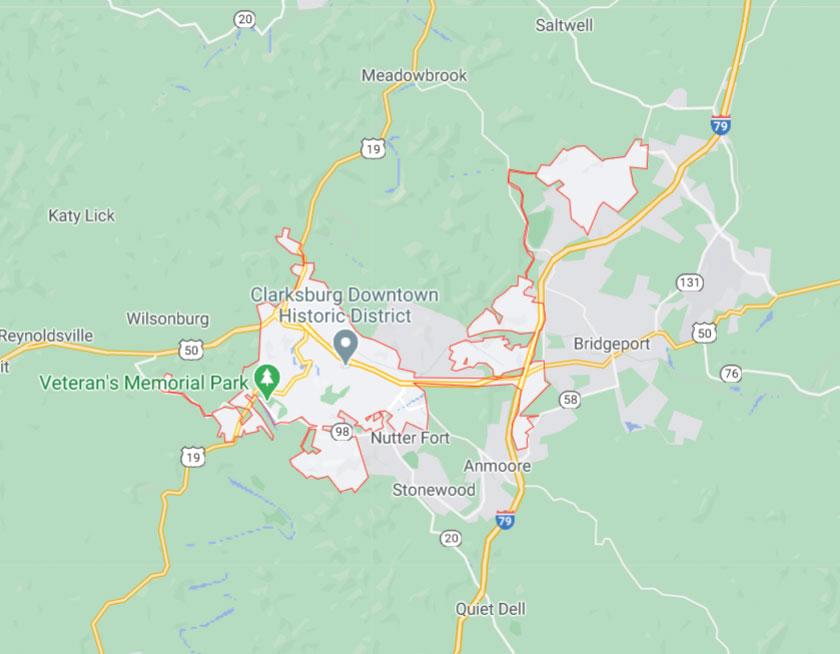 Map of Clarksburg West Virginia