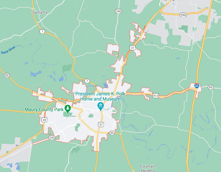 Map of Columbia Tennessee