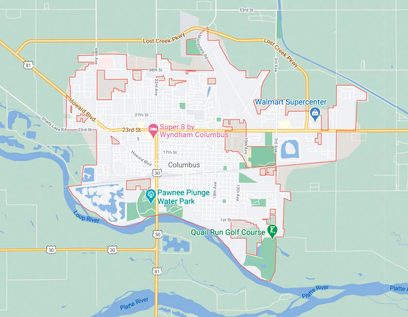 Map of Columbus Nebraska