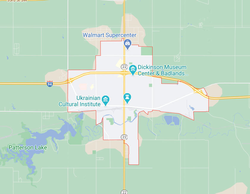 Map of Dickinson North Dakota