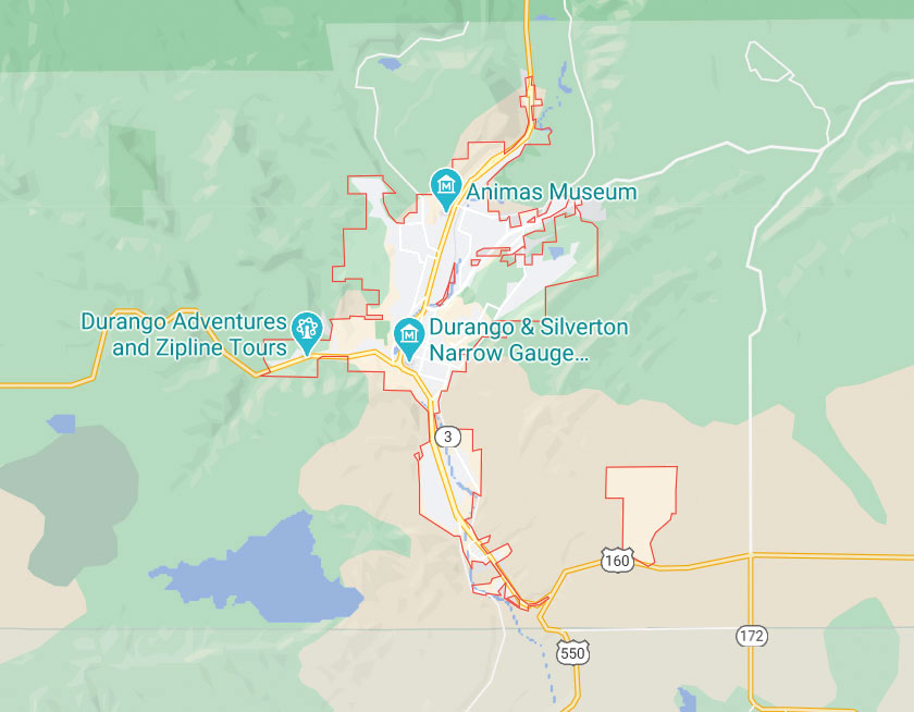 Map of Durango Colorado
