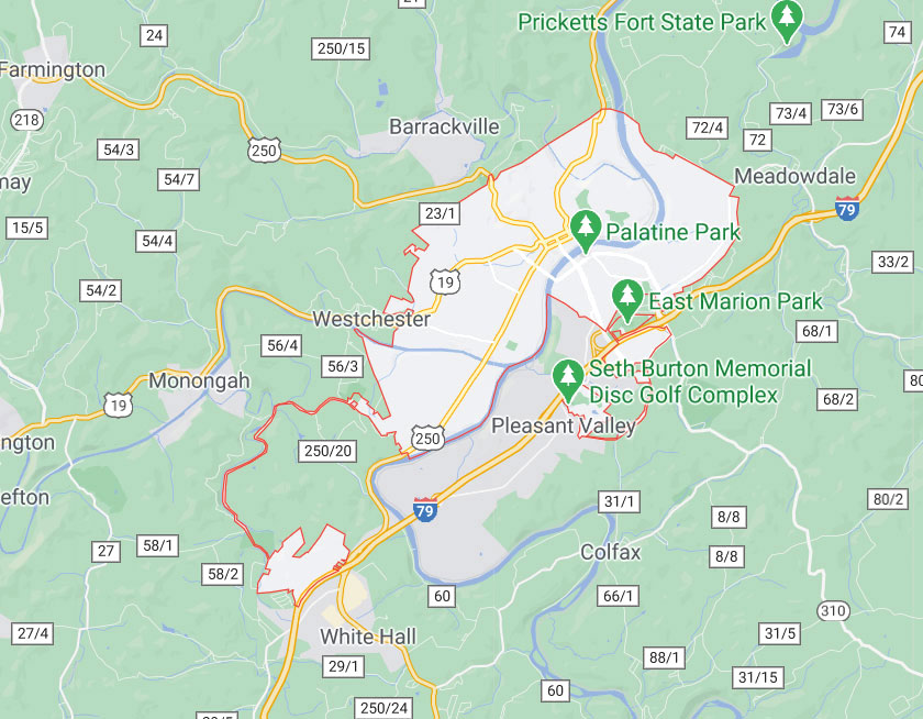 Map of Fairmont West Virginia