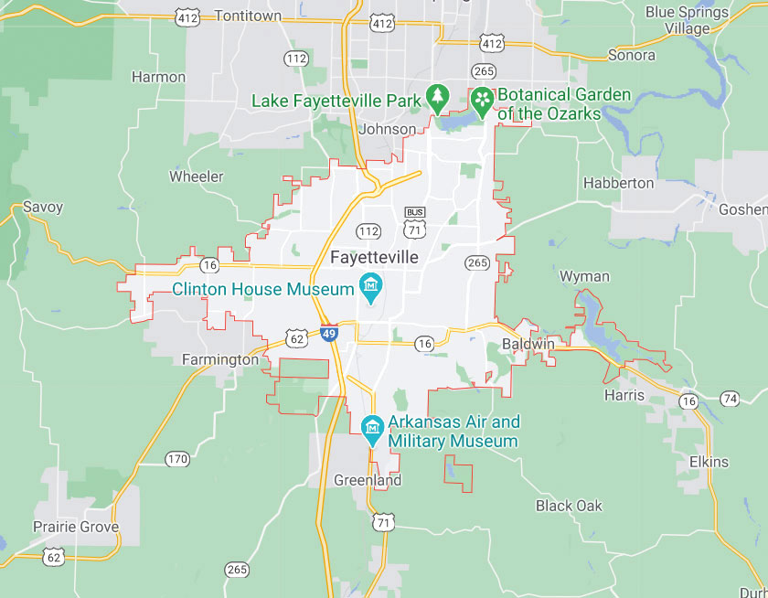 Map of Fayetteville Arkansas